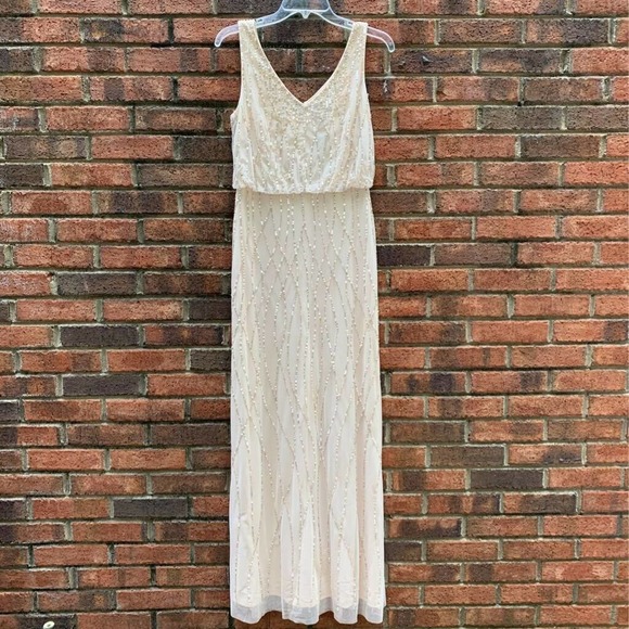 Dresses & Skirts - Adrianna Papell Brooklyn Prom Bridesmaid Dress Beige Zipper V Neck Sequins 4
